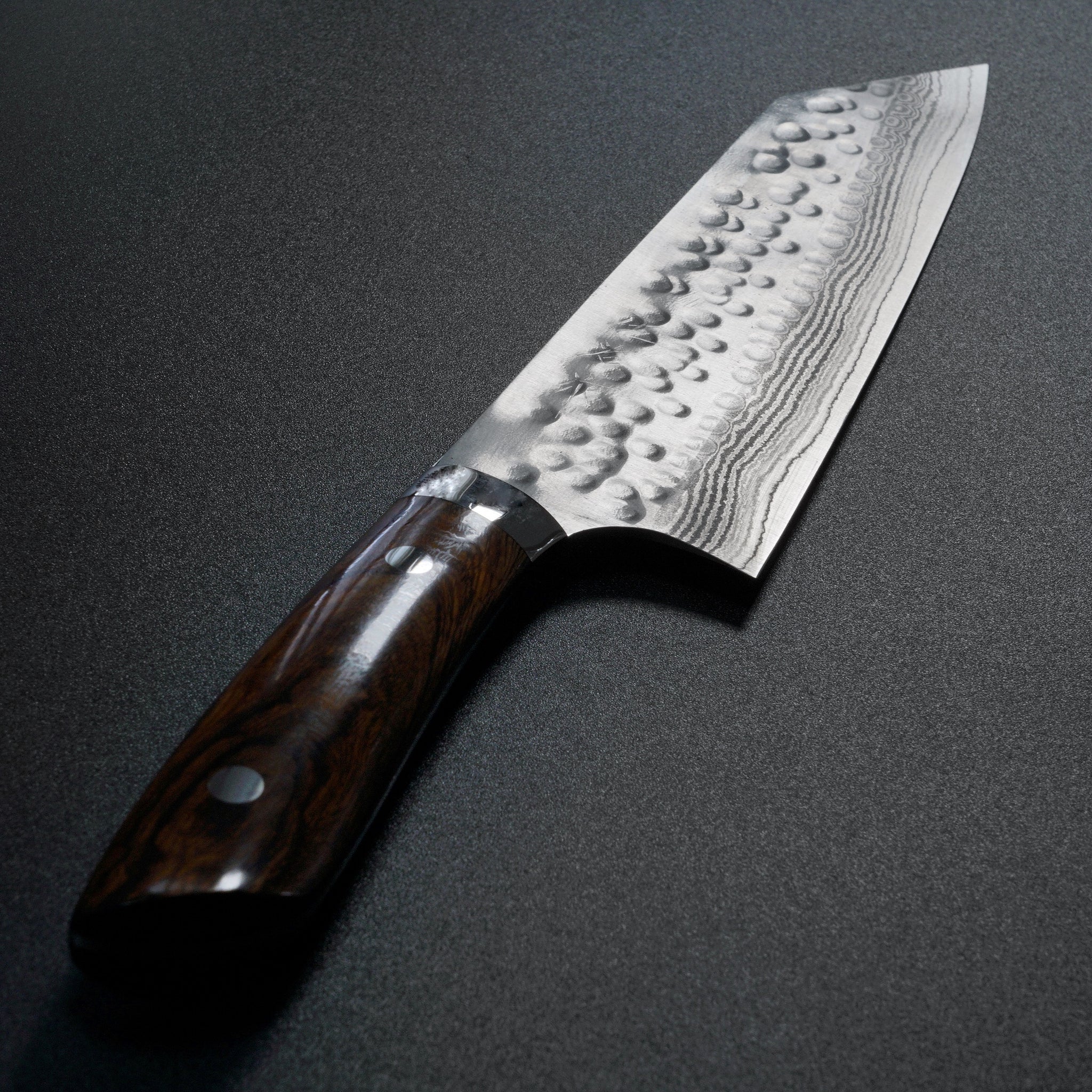 Saji Takeshi SRS13 Hammered Damascus Bunka Knife 180mm Ironwood