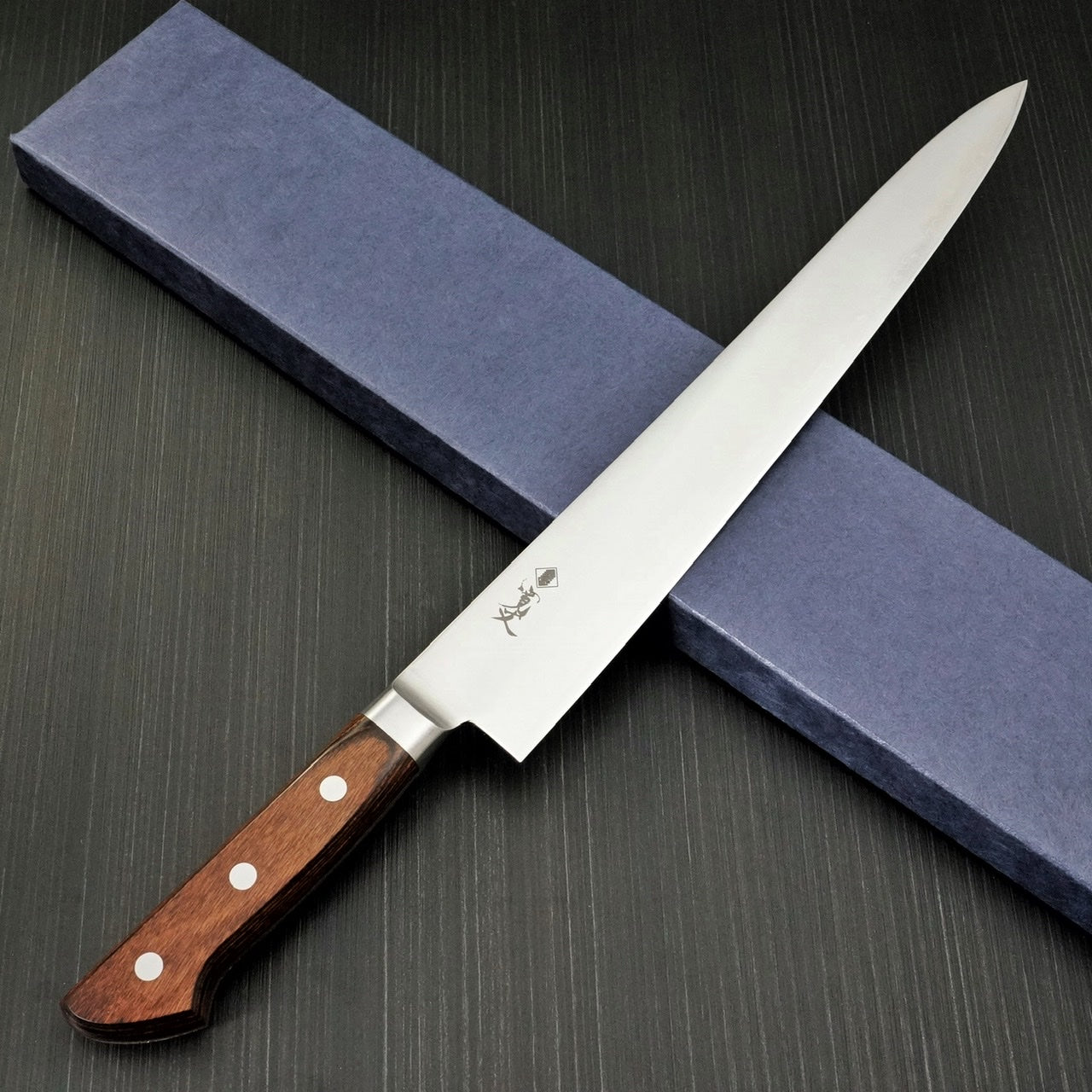 Kanjo Aogami Super Sujihiki Knife 270mm Bolster – Bay Trade Japan