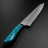 Saji Takeshi SRS13 Hammered Damascus Sujihiki 270mm Blue Turquoise