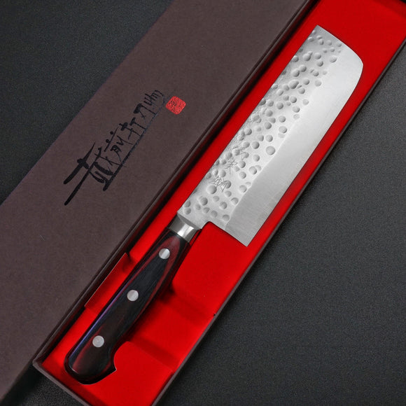 Yoshimi Kato SG2 Hammered Nakiri Kitchen Knife 165mm Red Handle