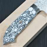 Saji Takeshi SG2 Super Gold 2 Damascus Matte Finish Gyuto Chef's Knife 210mm White Turquoise