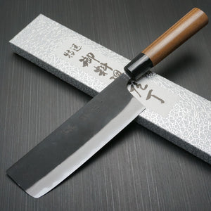 Nao Yamamoto Black Finish Blue Steel #2 Clad Soft Iron Nakiri Knife 165mm