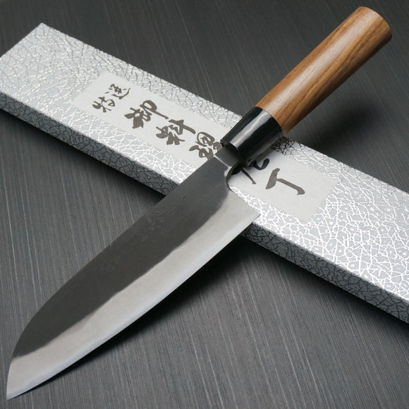 Nao Yamamoto Black Finish Blue Steel #2 Clad Soft Iron Santoku Knife 165mm