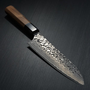 Yoshimi Kato Super Gold 2 SG2 V-shape Black Damascus Gyuto Chef Knife 180mm Water Buffalo Walnut