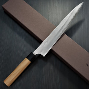 Kato AOGAMI Super Clad Stainless Steel Nashiji Finish Sujihiki Knife 270mm