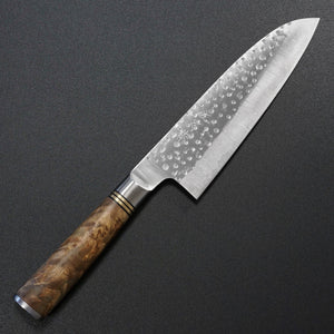 Saji Takeshi Hammered SG2 Super Gold 2 Santoku Knife 180mm Burma Padouk Burl