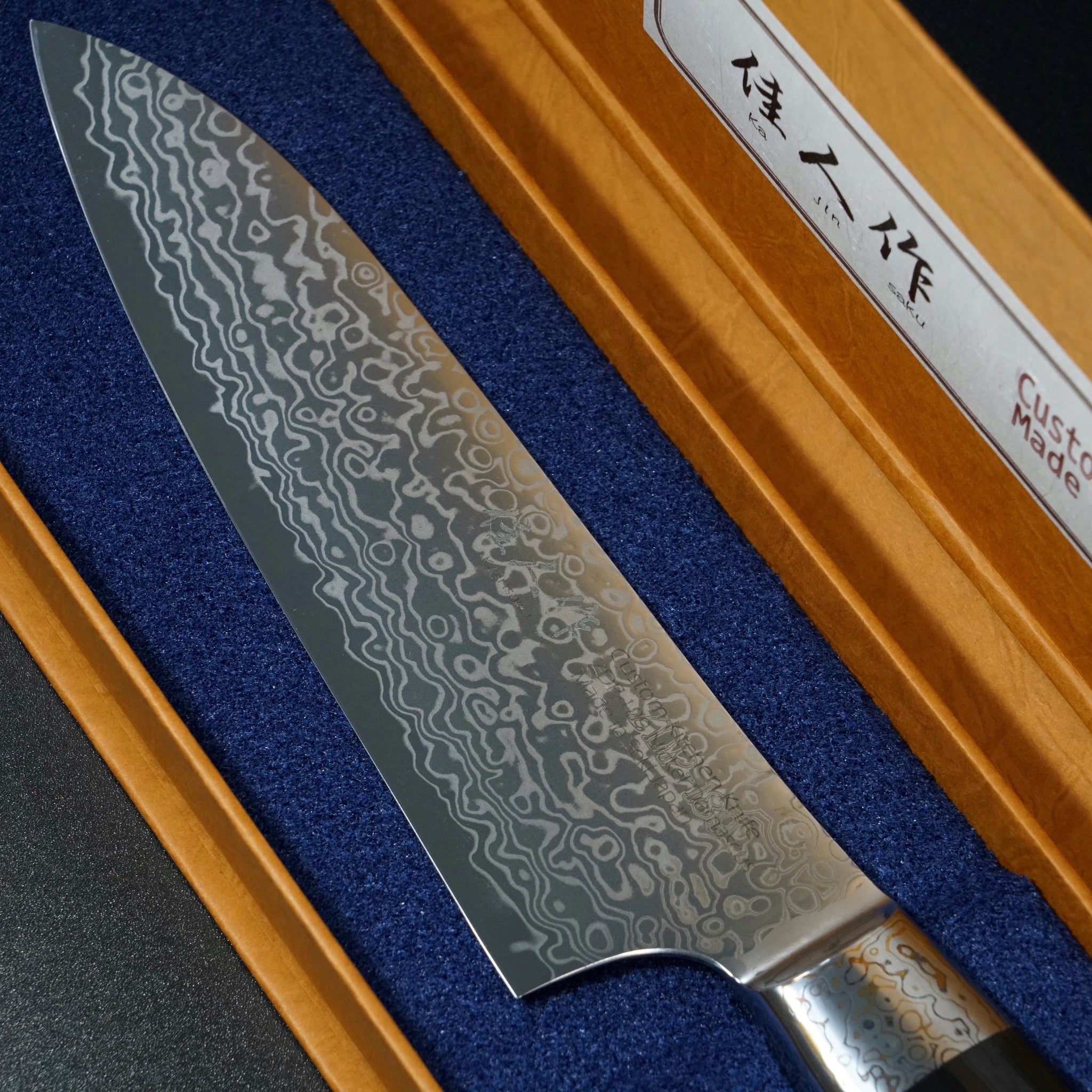 Kajin ZDP189 Damascus Water Buffalo Custom Santoku Knife – Bay 