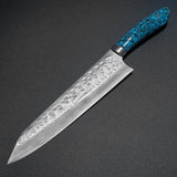 Saji Takeshi SRS13 Hammered Damascus Kiritsuke Gyuto 240mm Blue Turquoise