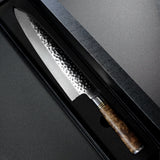 Saji Takeshi Hammered SG2 Super Gold 2 Gyuto Chef Knife 240mm Burma Padouk Burl